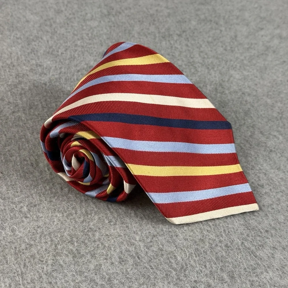 Vintage IZOD 100% Silk Red Blue Stripe Necktie Classic Preppy Tie 58x3.75